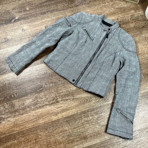 Vintage Polo Ralph Lauren Women's 100% Linen Blazer Jacket Moto Plaid - Picture 2 of 8